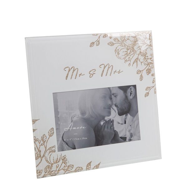 Mr & Mrs Gold Floral Photo Frame