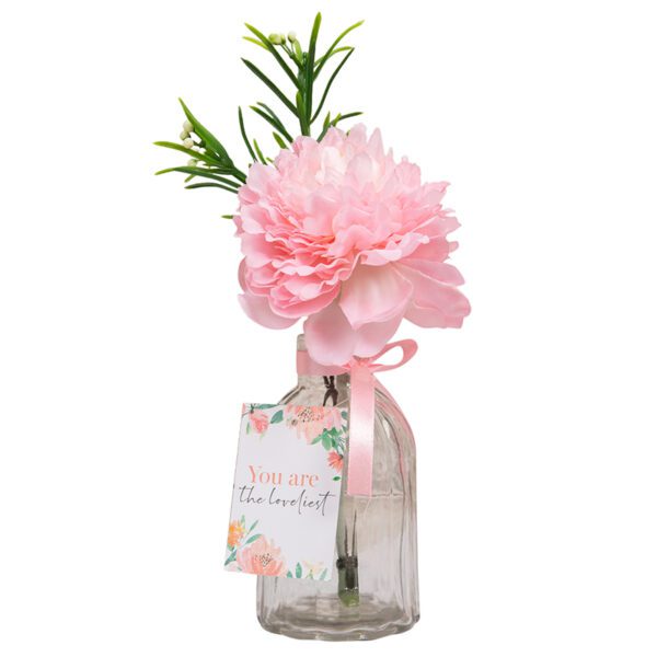 Artificial Pink Peony In Glass Vase