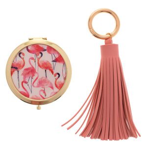 Flamingo Compact Mirror & Keyring Set