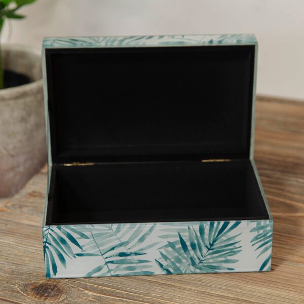 Glass Palm Leaf & Crystal Insect Jewellery Box