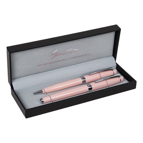 Stratton Pink & Chrome Ballpoint And Rollerball Pen Set